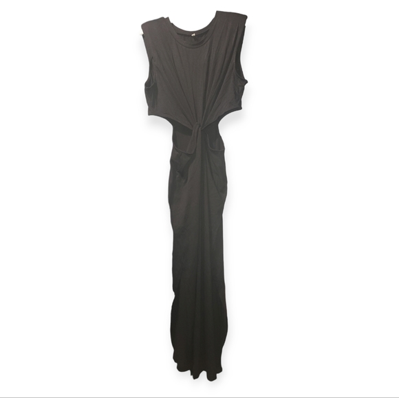 Side Cutout Padded Shoulder Maxi Dress - Picture 3 of 3